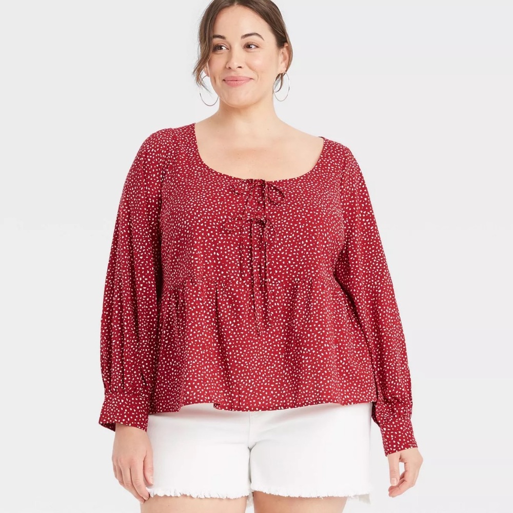 Ava & Viv Women’s Plus Red Long Sleeve Front Tie Blouse 3X NWOT - Picture 1 of 7